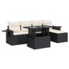 Salon de jardin 6 pcs avec coussins noir résine tressée 