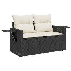 Salon de jardin 6 pcs avec coussins noir résine tressée 