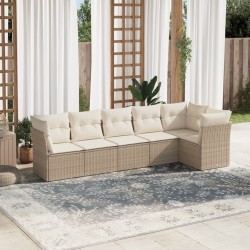 Salon de jardin avec coussins 6 pcs beige résine tressée 