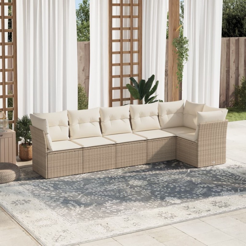 Salon de jardin avec coussins 6 pcs beige résine tressée 