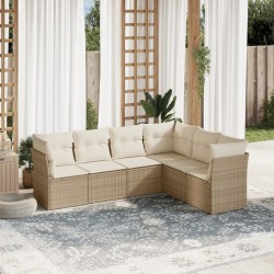 Salon de jardin avec coussins 6 pcs beige résine tressée 