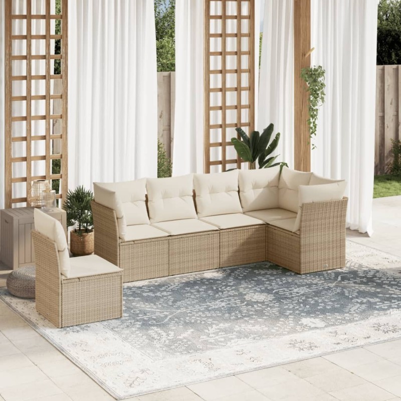 Salon de jardin avec coussins 6 pcs beige résine tressée 