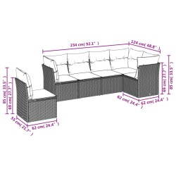 Salon de jardin avec coussins 6 pcs beige résine tressée 