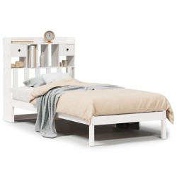 Lit bibliothèque sans matelas blanc 75x190cm bois de pin massif 