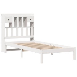 Lit bibliothèque sans matelas blanc 75x190cm bois de pin massif 