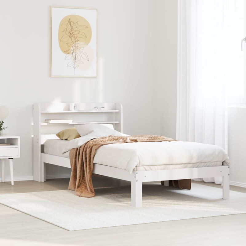 Cadre de lit avec tête de lit sans matelas blanc 90x190 cm 