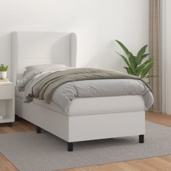Sommier à lattes de lit avec matelas Blanc 90x190 cm Similicuir 