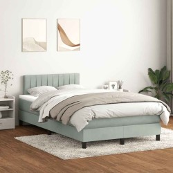 Sommier à lattes de lit et matelas gris clair 120x220cm velours 
