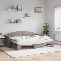 Lit de jour avec gigogne et matelas taupe 80x200 cm tissu 