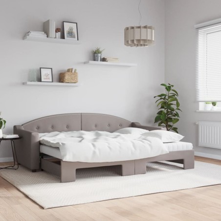 Lit de jour avec gigogne et matelas taupe 80x200 cm tissu 