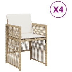 Chaises de jardin avec coussins lot de 4 beige résine tressée 