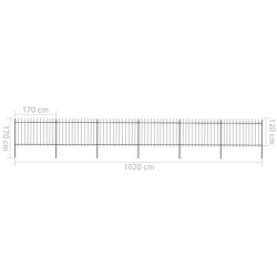 Clôture de jardin avec dessus en lance Acier 10,2 x 1,2 m Noir 