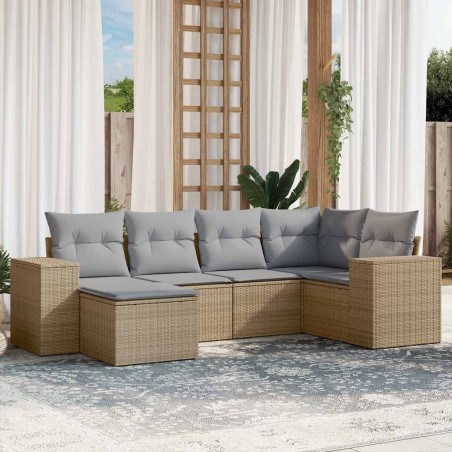 Salon de jardin avec coussins 6 pcs beige résine tressée 