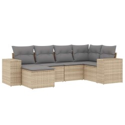 Salon de jardin avec coussins 6 pcs beige résine tressée 
