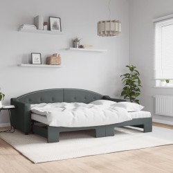 Lit de jour avec gigogne et matelas gris foncé 80x200 cm tissu 