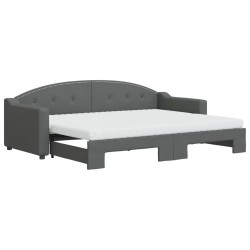Lit de jour avec gigogne et matelas gris foncé 80x200 cm tissu 