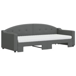 Lit de jour avec gigogne et matelas gris foncé 80x200 cm tissu 