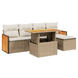 Salon de jardin avec coussins 6 pcs beige résine tressée 