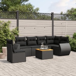 Salon de jardin 7 pcs avec coussins noir résine tressée 