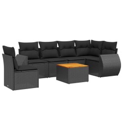 Salon de jardin 7 pcs avec coussins noir résine tressée 
