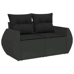 Salon de jardin 7 pcs avec coussins noir résine tressée 