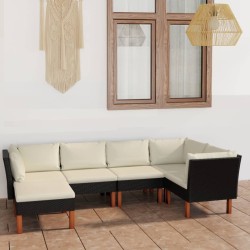 Salon de jardin 6 pcs avec coussins Résine tressée Noir 