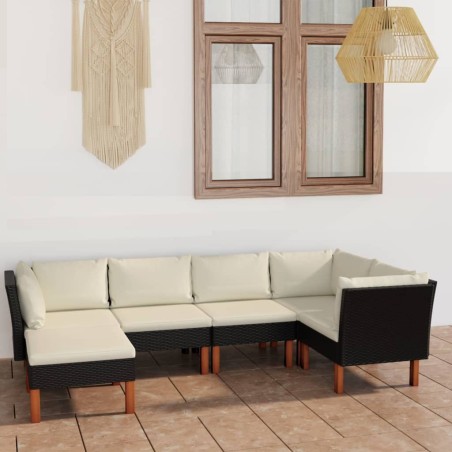 Salon de jardin 6 pcs avec coussins Résine tressée Noir 