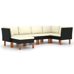 Salon de jardin 6 pcs avec coussins Résine tressée Noir 