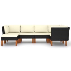 Salon de jardin 6 pcs avec coussins Résine tressée Noir 
