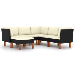 Salon de jardin 6 pcs avec coussins Résine tressée Noir 