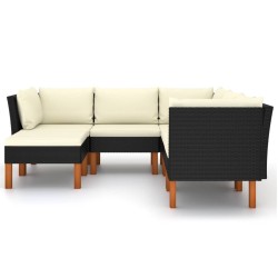 Salon de jardin 6 pcs avec coussins Résine tressée Noir 