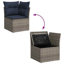 Salon de jardin 5 pcs avec coussins gris résine tressée acacia 