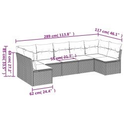 Salon de jardin avec coussins 7 pcs gris clair résine tressée 
