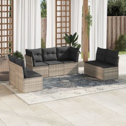 Salon de jardin avec coussins 7 pcs gris clair résine tressée 