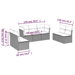 Salon de jardin avec coussins 7 pcs gris clair résine tressée 