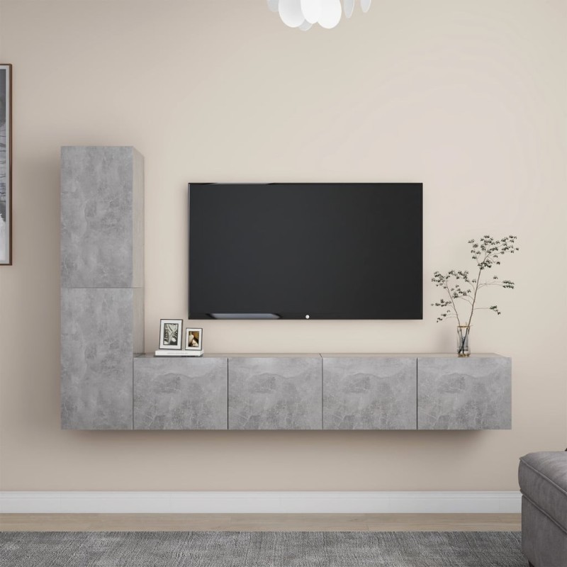 Ensemble de meubles TV 4 pcs Gris béton Bois d'ingénierie Ensemble de meubles TV 4 pcs Gris béton Bois d'ingénierie