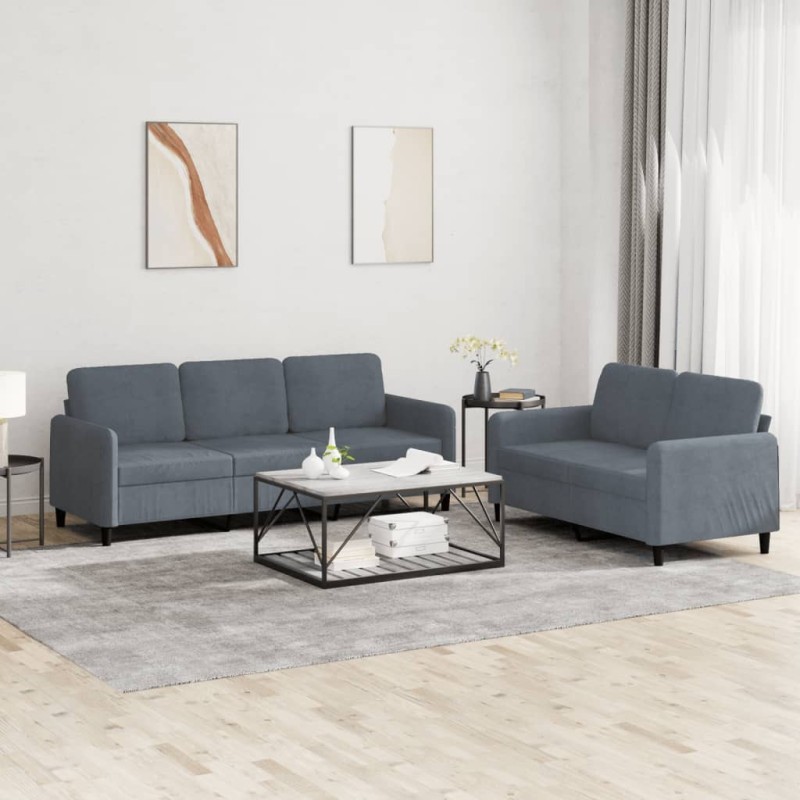 Ensemble de canapés 2 pcs gris foncé velours 