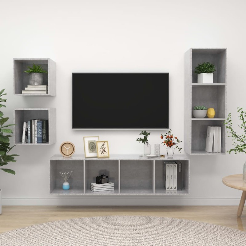 Ensemble de meuble TV 4 pcs Gris béton Bois d'ingénierie Ensemble de meuble TV 4 pcs Gris béton Bois d'ingénierie