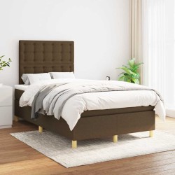 Sommier à lattes de lit et matelas marron foncé 120x190cm tissu 
