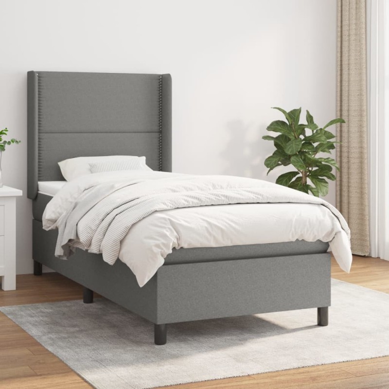 Sommier à lattes de lit avec matelas Gris foncé 80x200 cm Tissu 