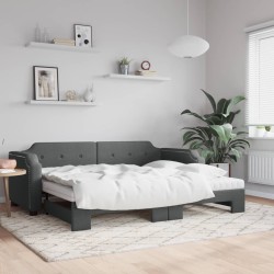 Lit de jour avec gigogne et matelas gris foncé 90x190 cm tissu 