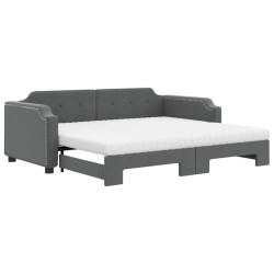 Lit de jour avec gigogne et matelas gris foncé 90x190 cm tissu 