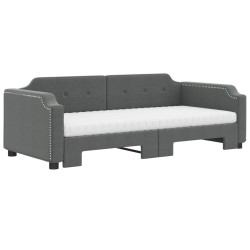 Lit de jour avec gigogne et matelas gris foncé 90x190 cm tissu 