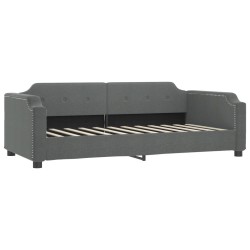 Lit de jour avec gigogne et matelas gris foncé 90x190 cm tissu 