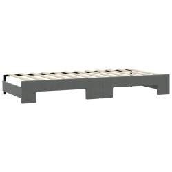 Lit de jour avec gigogne et matelas gris foncé 90x190 cm tissu 