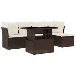 Salon de jardin avec coussins 6 pcs marron résine tressée 