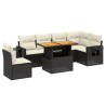 Salon de jardin 7 pcs avec coussins noir résine tressée 