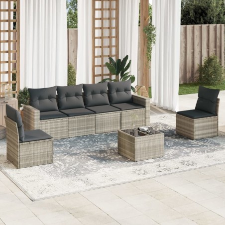 Salon de jardin avec coussins 7 pcs gris clair résine tressée 