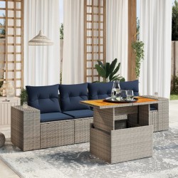 Salon de jardin 5 pcs avec coussins gris résine tressée 