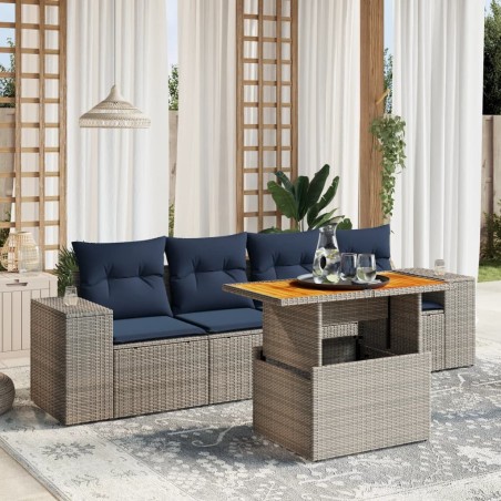 Salon de jardin 5 pcs avec coussins gris résine tressée 